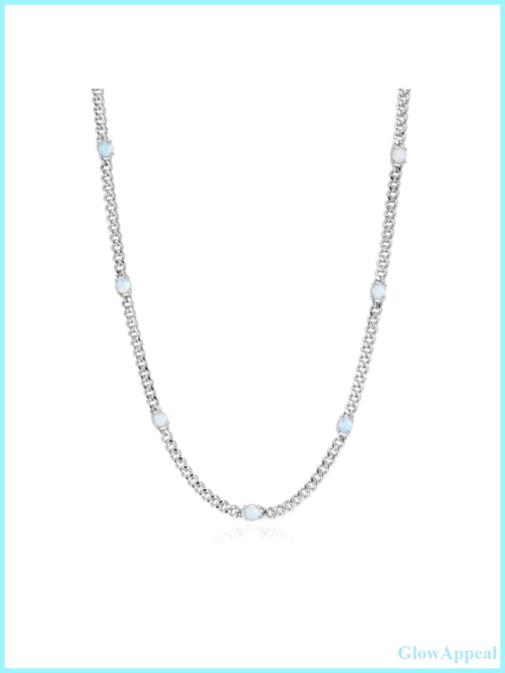 925 Sterling Silver Cuban Link Chain Necklace Created Opal Unisex 18"
